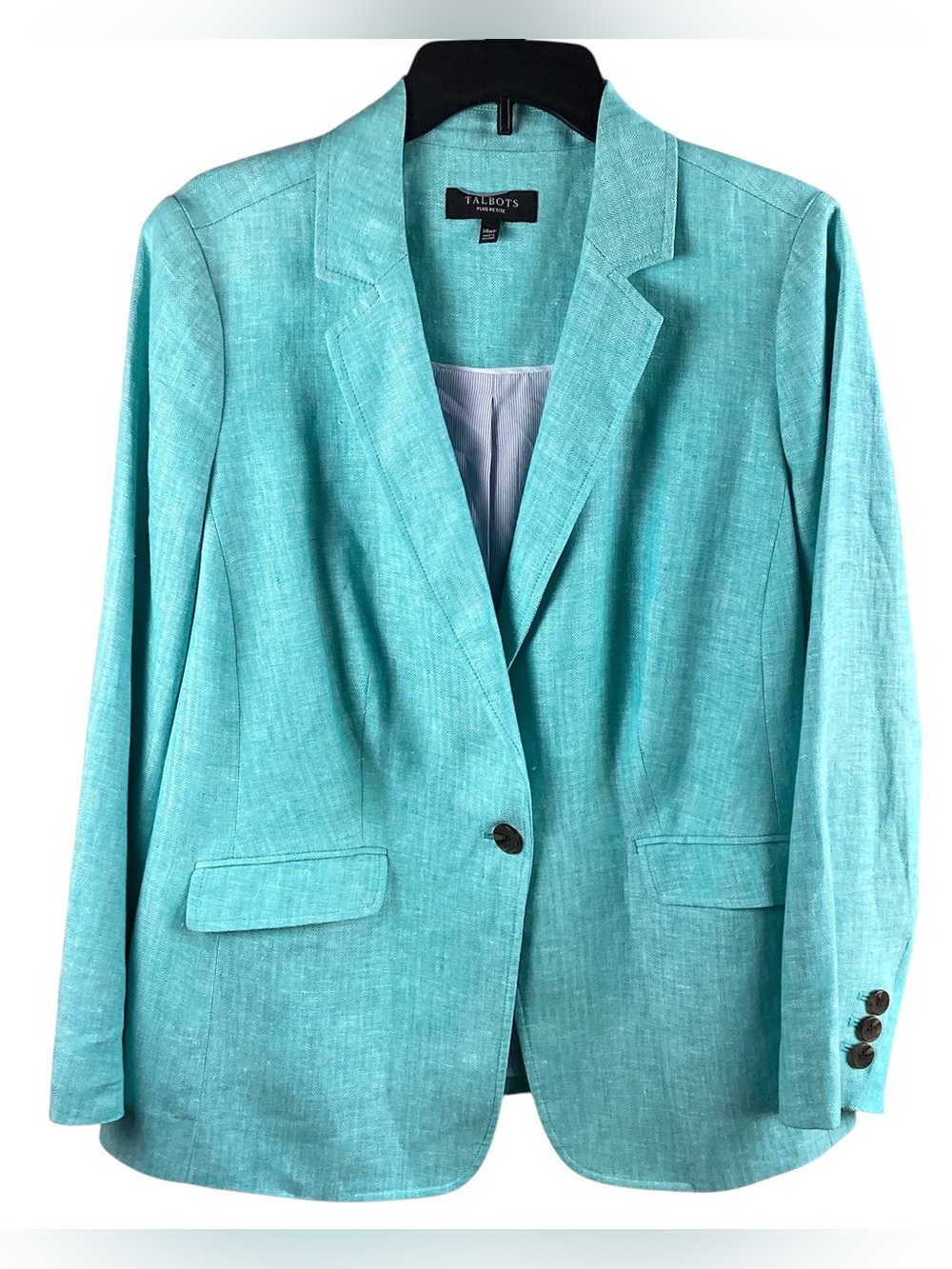 Talbots Turquoise 100% Linen Single-Button Blazer